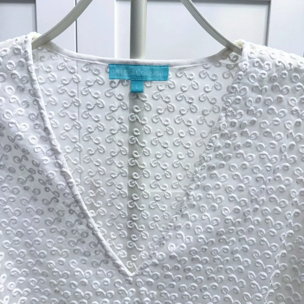 Melissa Odabash White Eyelet Bell Sleeve Beach Cover Up Kaftan V-Neck Size L